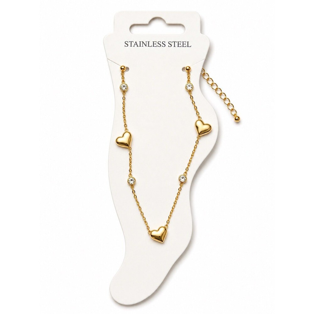 Gold-Filled Stainless Steel Heart Adjustable Anklet